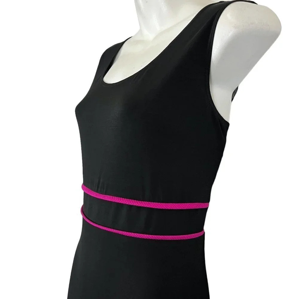 Madison Leigh Womens Black Pink Sleeveless Jersey Knit Stretch Midi Dress sz 10 - Picture 8 of 16